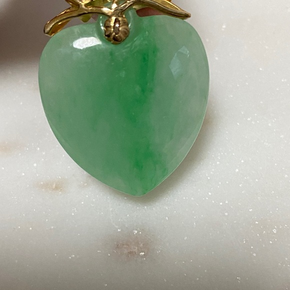 14K Gold Jade and Diamond Floral Pendant - Green Jade Accent - Picture 5 of 10